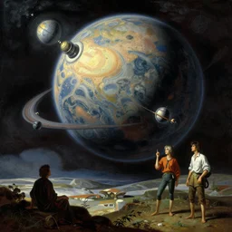 a beautiful landscape painting of a science fiction planet, dynamic composition, dramatic, atmospheric, by guido borelli da caluso and don bluth and yoshitaka amano