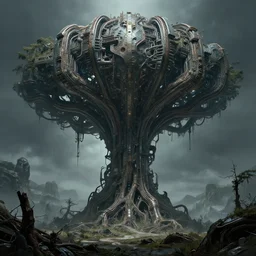 landscape, alien tree of life, cyberpunk, sci fi, horror, highly detailed, complex, intricate, matte painting, cinematic, by rhads and mohrbacher,