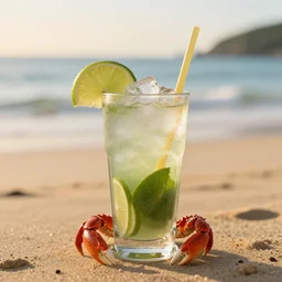 a crab drinking a mojito at the beach, golden hour, depth of field, zeiss lens, detailed, centered, artstation, donato giancola, Dante Gabriel Rossetti, alphonse mucha, Joseph Christian Leyendecker, WLOP, Boris Vallejo, Annie Leibovitz and Steve McCurry, David Lazar, Jimmy Nelsson, Breathtaking, 8k resolution, extremely detailed, beautiful, establishing shot, artistic