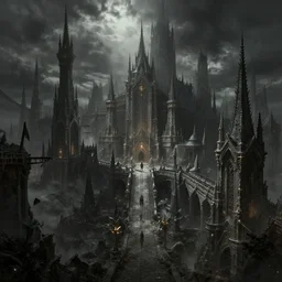 a large fantasy city in darksouls, dark fantasy, digital painting