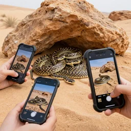 snakes huddling under desert rocks with little smartphones. they have those heavy rubber Rugged (TM) casings that keep sand out and whatnot. the desert snakes are facetiming with the jungle snakes and exchanging media recommendations