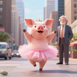 pig dressed in a tutu dance, new york, by greg rutkowski and thomas kinkade, trending on artstation, 3 d render octane