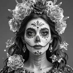 portrait photo of a beautiful hispanic woman, details and style of mexico day of the dead, black and white spinal ribbed, beautiful, highly detailed, intricate translucent dead ivy jelly ornate, poetic, translucent roses ornate, 3 d render, digital art, octane render, 4 k artistic photography, photo - realistic, by dora maar