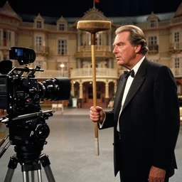 photoreal cinematography of jack torrance played by jack nicholson holding a croquet mallet from stanley kubrick's film the shining, inside the elstree studios soundstage set for the overlook hotel shot on 3 5 mm eastman 5 2 4 7 film by the shining cinematographer john alcott shot on a kinoptik 9. 8 mm lens