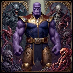 the platonic ideal of pixelart of cletus kasady ultimate carnage thanos dementor doctor manhattan chtulu nazgul, detailed, intricate, hyperrealism, intense, scary, decay, dmt, art by brock hofer and artgerm and greg rutkowski and alphonse mucha