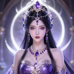 portrait of princess of amethys, glowing, ornate and intricate anethyst jewelry, jaw dropping beauty, glowing background lighting, white accent lighting, hyper detailed, fairy tale, 4 k octane render