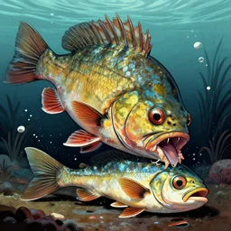 an ugly fish eating an uglier fish, illustration, ultra detailed, in the style of artgerm, trending on artstation