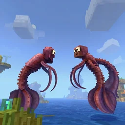 giant squids battling in the sky, minecraft, 4 k