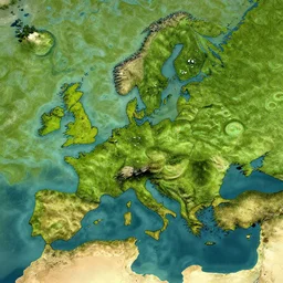 topview illustration map, miniature photography closeup, h0, 1:87, reaction diffusion, Meadow, hills, highly detailed, satellite image, game map, anno 1404, civilization, by tim hildebrandt, by rhads, unreal engine, megascans texture, substance
