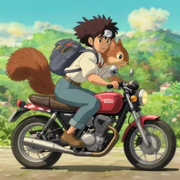poster by michael whelan and tomer hanuka, a squirrel riding a motorcycle, full of details, by makoto shinkai and thomas kinkade, matte painting, trending on artstation and unreal engine
