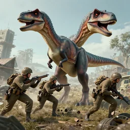 Velociraptors helping allied soldiers in WWII