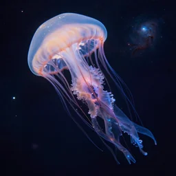 Photorealistic jellyfish and a nebula
