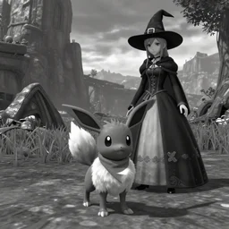 trailcam footage grayscale low saturation video game elden clay growlithe : murkrows reprisal star valley resident evil unreal engine mismagius oblivion mystery dungeon ultrahd resident eevee wearing bandanna standing in front of giratina, maidenless wearing a witch hat pokemon nextgen