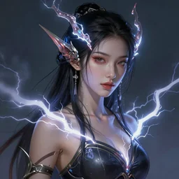 asian female lightning elemental, lifelike, portrait, highly detailed, digital painting, artstation, concept art, sharp focus, illustration, cinematic lighting, art by ruan jia, artgerm and greg rutkowski and alphonse mucha