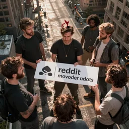 reddit moderator riot, realistic, overhead shot, city, neckbeards