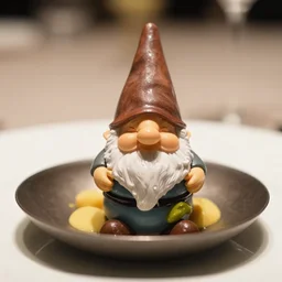 roast gnome on a platter, michelin star restaurant, award winning food photography, macro lens