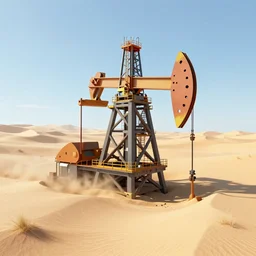 an oilrig sinking into sand dunes, environment art, unity3d, unreal engine