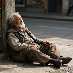 old man sleeping on a sidewalk