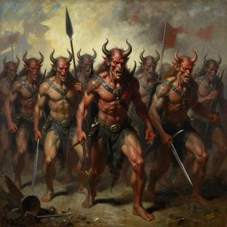 a beautiful painting of an army of demons, by campbell white