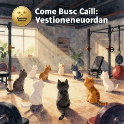 watercolor illustration style, cute! cats training in gym