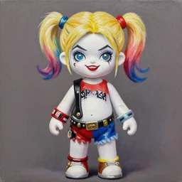 a beautiful painting toy harley quinn, by jean michel basquiat award - winning art in realistic oil painting