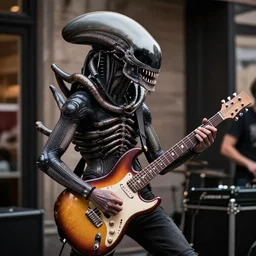 xenomorph basking with a guitar, street photography