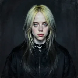 a gothic portrait painting of billie eilish by cyril rolando