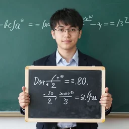 portrait photo of the person holding a markerboard with differential physics equation