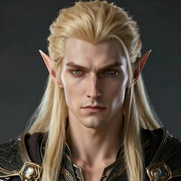 masterpiece ultra realistic illustration of a male elf with blonde hair, intricate, dramatic, cinematic, fantasy, highly detailed, smooth, sharp focus. in the style of artgerm, unreal engine 5, artstation trending.