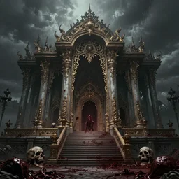 a disturbing temple of the dead, grimdark feeling of horror, blood and flesh, in psychodelic style of Midjourney, stylized, 8k high details, detailed and intricate, elegant, ornate, horror, elite, ominous, haunting, beautiful digital painting, cinematic, cgsociety, artstation, octane render, 8k, unreal engine
