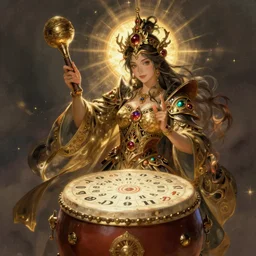 concept fantasy art character design for a magical bingo drum player, ornate, detailed, intricate, dnd character,