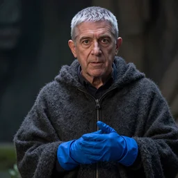 Anthony fauci as Hoggle from Movie the Labyrinth. Wearing blue gloves.