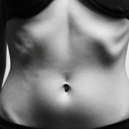 front view of female navel closeup black and white