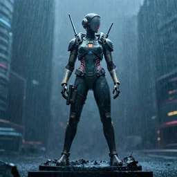 cyberpunk statue, rain, space