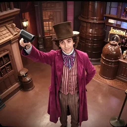 security cam footage still of Willy Wonka in his Chocolate Factory