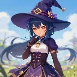 cute witch for genshin impact by greg rutkowski, digital art, trending on artstation, hd, 8 k, highly detailed, good lighting, beautiful, masterpiece
