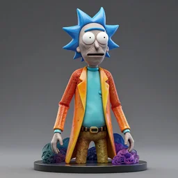 rick sanchez, resin and wire sculpture, lifelike, 3 d, intricate, detailed, zbrush, 3 d shading, unreal engine, vibrant, full, colorful, award winning, product lighting