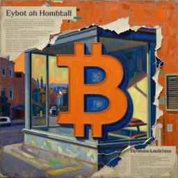 crypto looking for a use case, orange blue palette, strong contrast, painting by shaun tan, detailed, intricate, torn paper decollage, oil on canvas by edward hopper, ( by mattias adolfsson ), by moebius