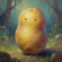potato!!! the root vegetable, cyberpunk potato. gouache fairytale art, russian romanticism, muted palette, psychedelic art, backlighting, depth of field
