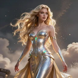 a beautiful female goddess of the tesla character, character is in all its glory, character is in her natural relaxed pose, rim lights, particles and dust in the air, fancy clouds, highly detailed professional photo, dynamic lights, particles are flying, depth of field, trending on artstation, professional illustration, hyper realistic, vray caustics, super detailed, colorful accents, cinematic shot