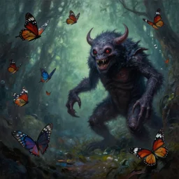monster butterflies attacking people. epic dark fantasy horror stylized oil painting by ivan shiskin. trending on artstation