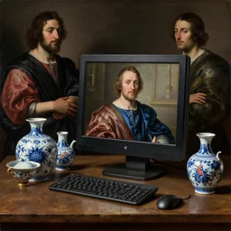 still life of computer in the style of antique chinese porcelain by hieronymus bosch, baroque painting, perfect composition, detailed octane render trending on artstation, 8 k artistic photography, volumetric cinematic perfect light, chiaroscuro, masterpiece, raphael, caravaggio, beksinski, rutkowski