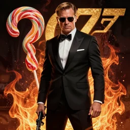 ( james bond ) 0 0 7 portrait, ( james bond ) in bodyguard stance, cmyk candy, army of darkness, forbidden flames, highly detailed, intricate detail, trending on artstation, by ( ( tom whalen ) ), by artgerm, wby wlop