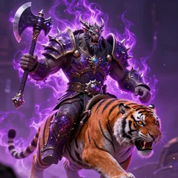 enraged orc king in spiky armor with a purple fiery aura, aura, aura, aura, aura, aura, aura, aura, aura, aura, aura, aura, aura, aura, wearing a dragon mask, holding a poisonous axe, riding riding riding riding riding riding riding riding riding riding a tiger tiger tiger tiger, trending on artstation, sharp focus, highly detailed, digital fantasy art
