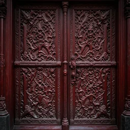 red jasper door with intricate rococo carving in the style of Emil Melmoth, micro detailed pattern, highly detailed, grimdark scifi vibes, evil fantasy vibes, occult vibes, rendered in octane, post processing, filigree, gothic, occult