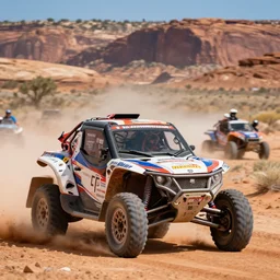 off - road rally race in utah. len blur, depth unfocused. art by ismail inceoglu, filip hodas, and pixar.