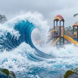 crashing torrential ocean downpour the great wave cresting tsunami flood oppressive fluorescent soft pleasing - playground funhouse waterpark roaring waves, fractal intricate, dense loops, spotless, shining environment matte painting from fantasia pastel from fantasia ( 1 9 4 1 )