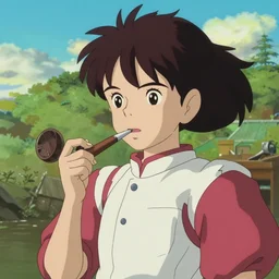 anime girl holding a crack pipe by hayao miyazaki, anime screencap