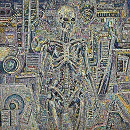 female Terminator, 1984 Los Angeles at night, oil on canvas by Simon Bisley and John Berkey