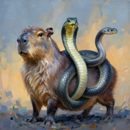 painting of hybrid between capybara & snake!!!!!, intercrossed animal, by zdzislaw beksinski, by lewis jones, by mattias adolfsson, cold hue's, warm tone gradient background, concept art, beautiful composition, digital painting